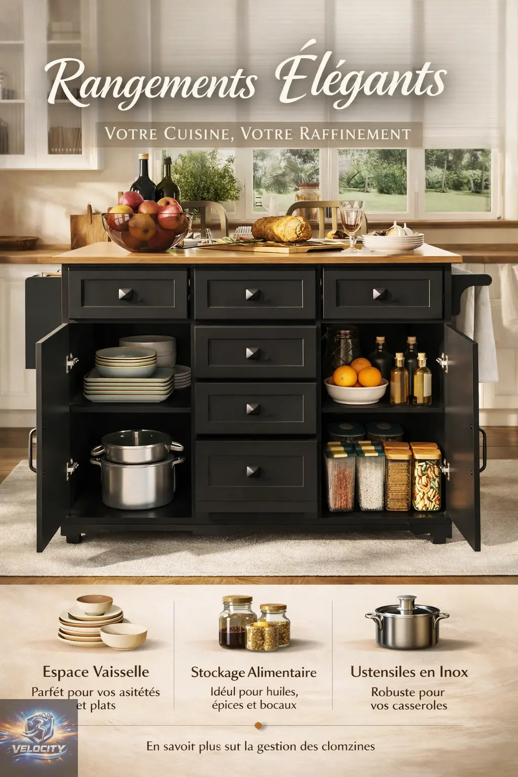 Îlot de cuisine premium avec rangements intégrés