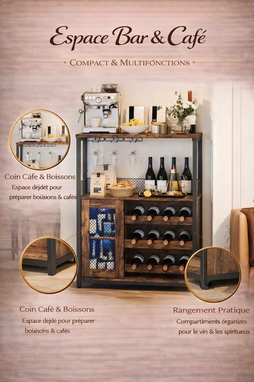 Meuble bar design avec rangements à vins et portes en verre Maison Essentielle