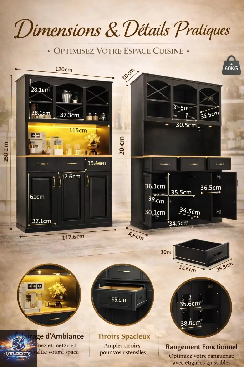 Buffet de cuisine signature avec éclairage LED intégré Maison Essentielle