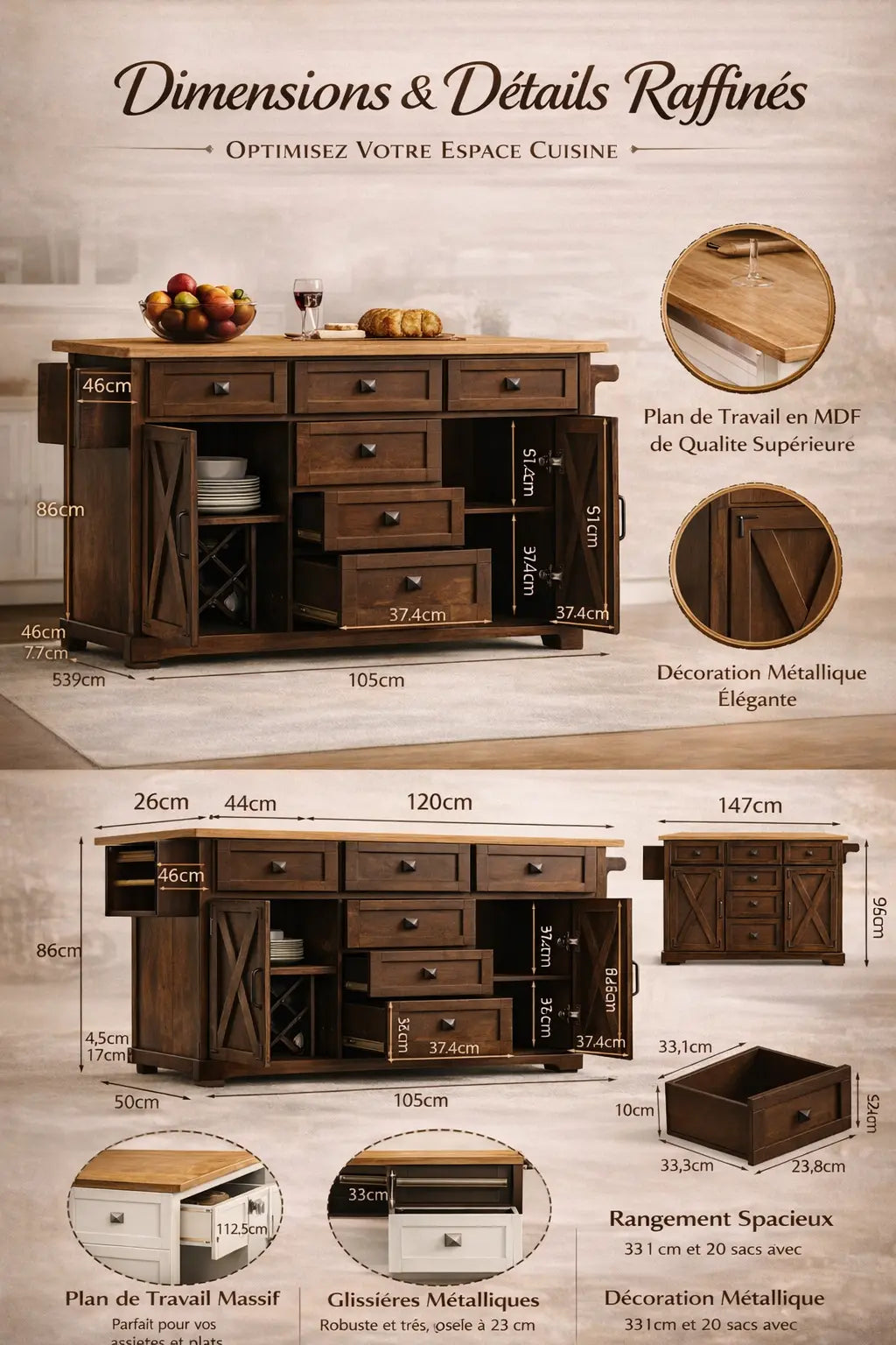 Îlot de cuisine premium avec rangements intégrés Maison Essentielle