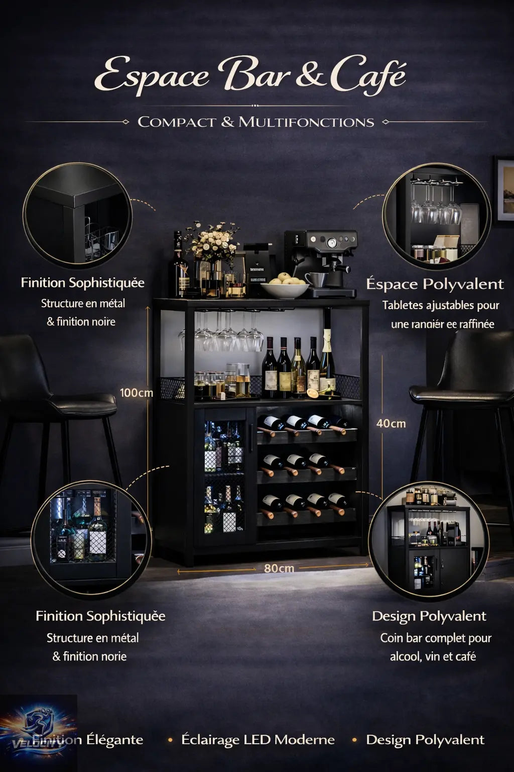 Meuble bar design avec rangements à vins et portes en verre Maison Essentielle